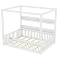 thumbnail image 4 of Bellemave Full Canopy Floor Bed with Guardrails & Shelves, Solid Wood Frame, No Box Spring Needed, Low-Profile Design, White, 4 of 9