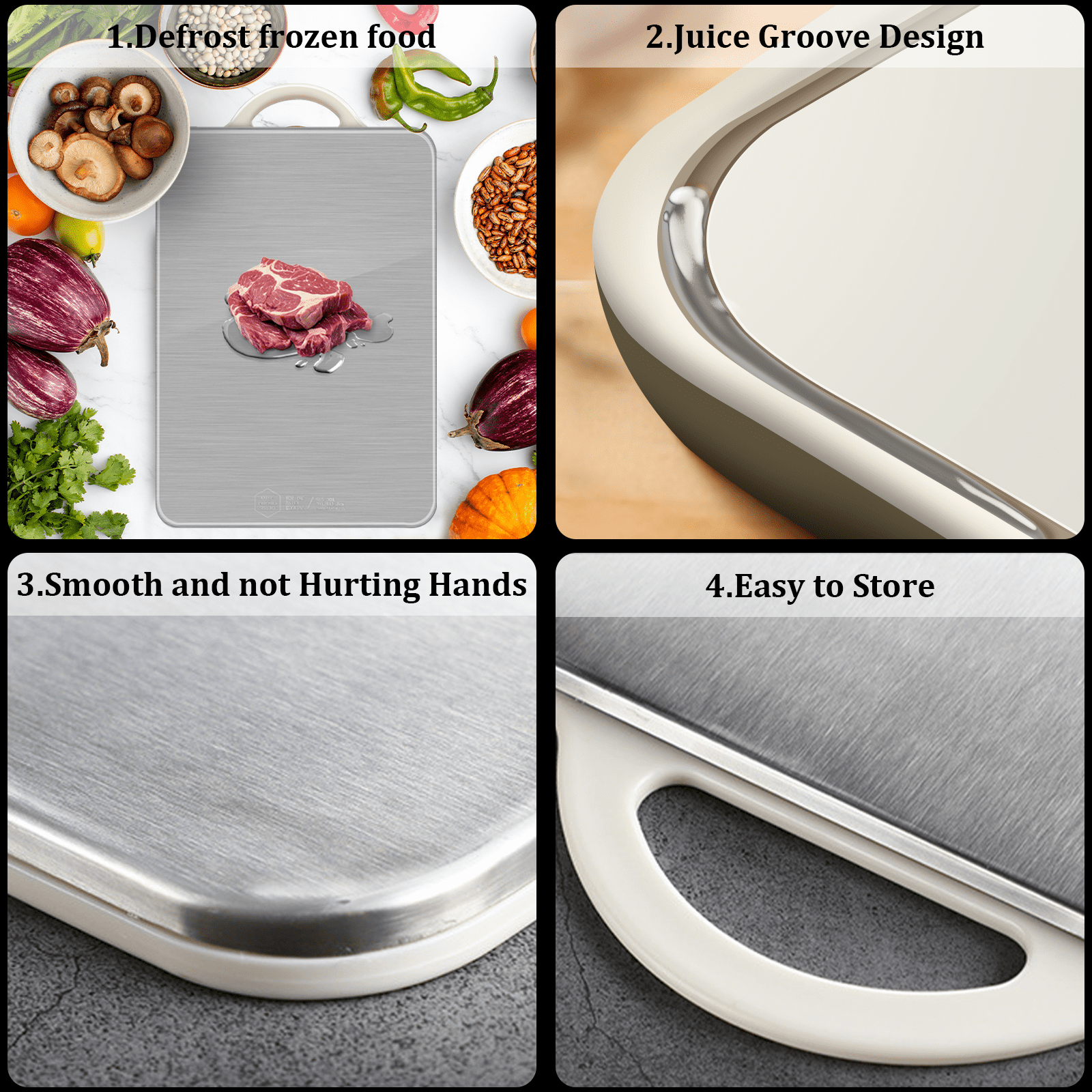 Cutting Board Double Sided, Large Size 15.4”×11”, 304 Stainless Steel Cutting Board for Kitchen, Food-Grade, Stainless Steel and Wheat Straw PP, Easy to Clean