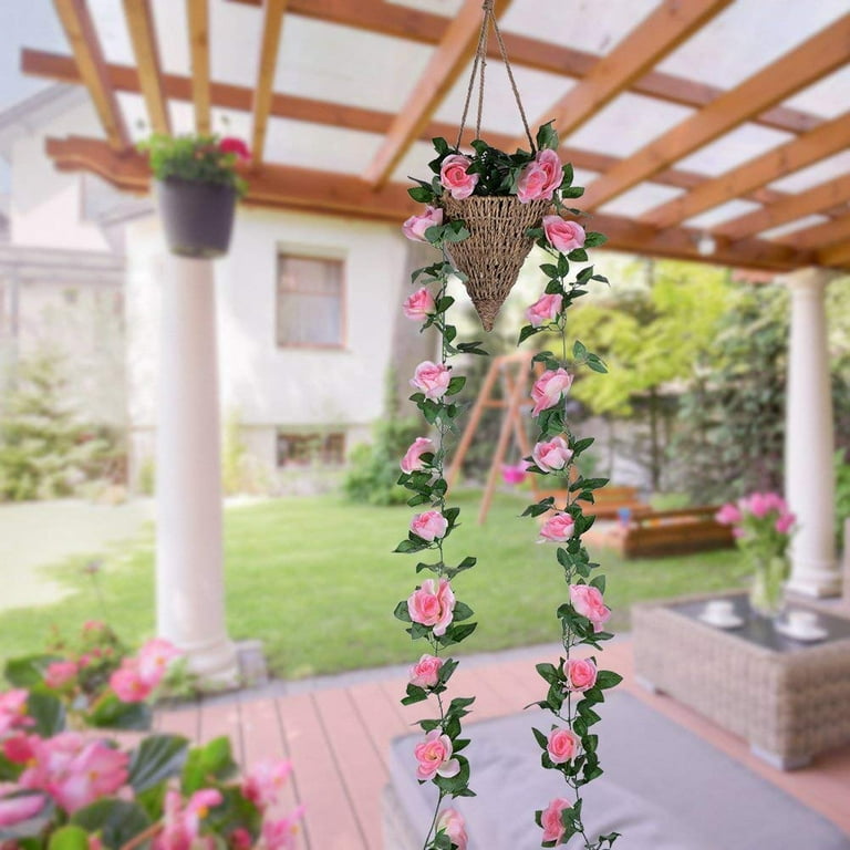 Coolmade 2 Pack 8FT Artificial Fake Rose Vine Garland Artificial Flowers  Plants with 16 Rose Flowers for Hotel Wedding Home Party Garden Craft Art