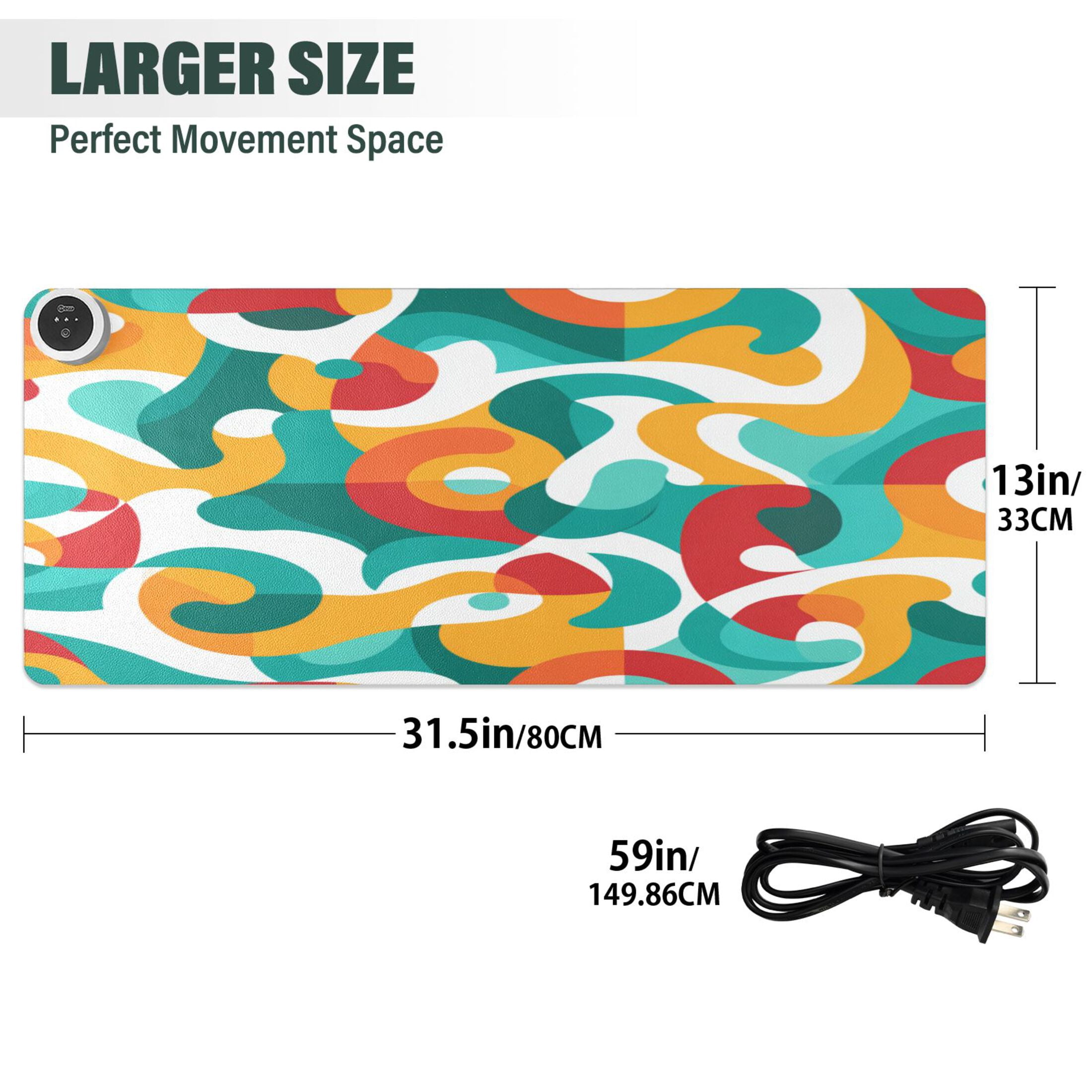 Large Heated Desk Mat Mouse Pad 31.5"x13"PU Leather Graphene Heating Desk Warmer with 3 Temperature Settings 110V US Plug Non-Slip Warm Pad for Home, Office, and Gaming Waves Of Tropical Color