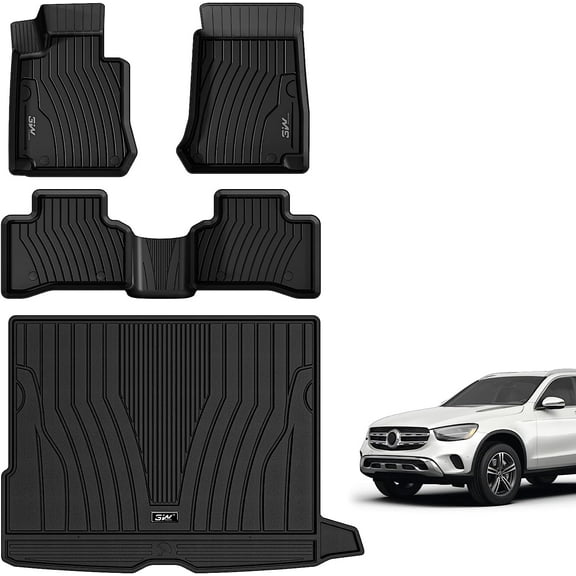 3W Floor Mats and Cargo Liner Fit for Benz GLC Floor and 2016-2022, TPE Floor Liner and Trunk Mats 1st and 2nd Rows Black