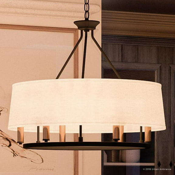 Urban Ambiance Luxury Farmhouse Chandelier, Size: 22-3/8"H x 24"W, with Transitional Style Elements, Olde Bronze Finish and White Linen Shade, UHP2183