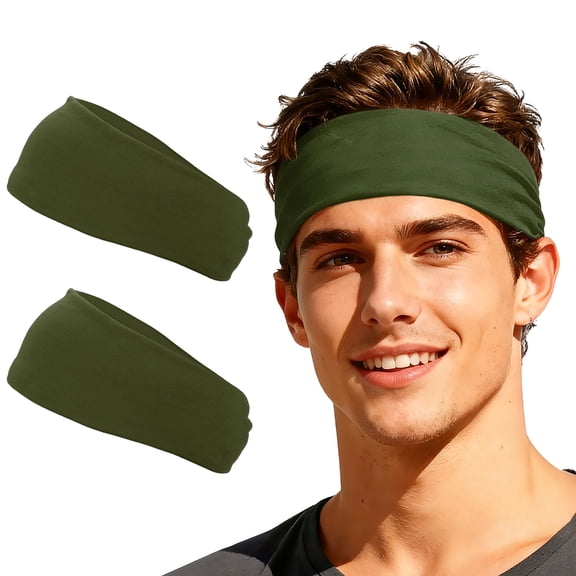 Uxcell Sport Headbands for Men, Workout Headbands Stretchy Sweatband Absorbent Head Bands 2 Pcs & Dark Green - Fitting For(Men Women/Yoga/Sports/Running/Fitness/Cycling)