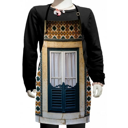 

Shutters Kids Apron Window of Old Architecture in Lisbon Portugal Touristic Town Cultural Nostalgic Boys Girls Apron Bib with Adjustable Ties for Cooking Baking Painting Teal Orange by Ambesonne