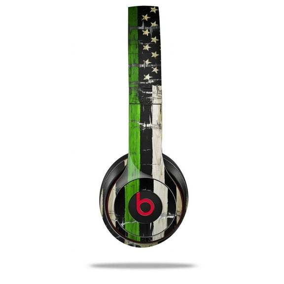 Skin Decal Wrap for Beats Solo 2 and Solo 3 Wireless Headphones Painted Faded and Cracked Green Line USA American Flag (BEATS NOT INCLUDED) by WraptorSkinz