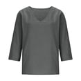 thumbnail image 5 of Admvng Plus Women Tops V Neck 3/4 Sleeve Casual Cotton Summer Plain Ladies Everyday Tee Soft Loose T Shirts Size S-5XL, 5 of 6