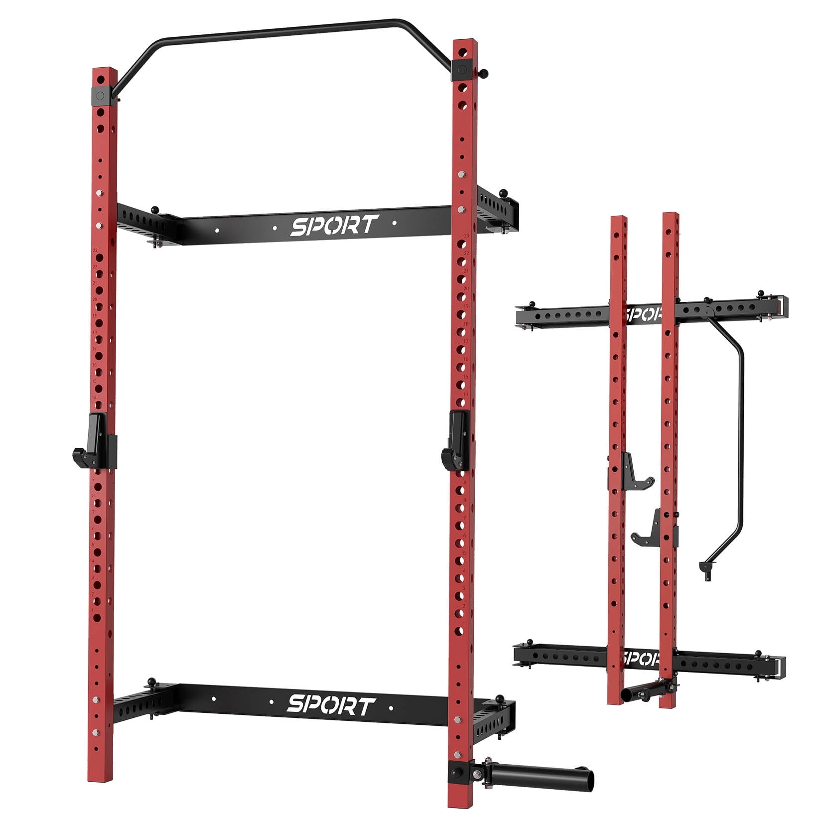 GARVEE Folding Squat Rack for Home Gym,1000 lb Capacity  Wall Mounted Power Rack,, Black&Red
