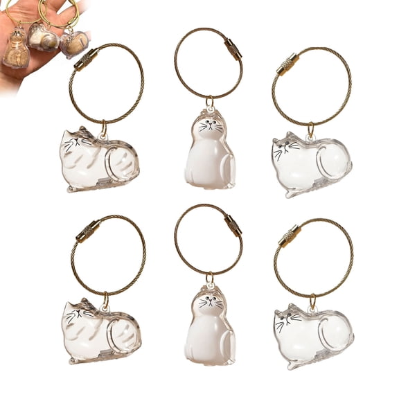 6Pcs Pet Cat Fur Memorial Capsule Keychain Pendant, Mini Pet Hair Storage Bottle Keepsake Holder, Pet Loss Remembrance Souvenir Gift for Cat Lovers