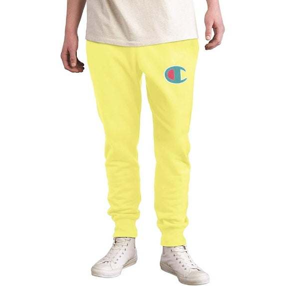Champion Men's Reverse Weave Pop Color Jocktag Chenille C Logo Jogger Pants Journey Yellow, Large