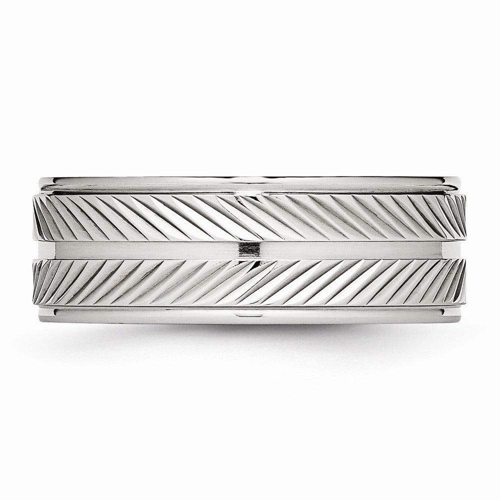 8mm Stainless Steel Polished Grooved Ring - Size 10