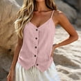 thumbnail image 4 of Ohufall Summer Tank Top for Women Cotton Linen Button Camisole Adjustable Strap Fashion Casual Tank Tops, 4 of 5