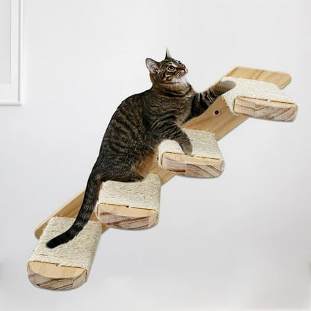 1 Pack Cat Wall Steps,1 Pack 4 steps Cat Wall shelves,Cat Climbing Shelf Reversible Wall Mounted Wooden Four Step Cat Wall Stairway Furniture with Scratching Rope for Cats Perch Shelves