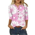 thumbnail image 2 of ALLLIST Womens Tops Casual 3/4 Sleeve Notch Neck Floral Pink Printed T-Shirts Loose Button Women Blouses, 2 of 5