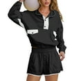 thumbnail image 5 of YOIAVAIOY Tennis sets Women Button Collar Pullover Sweat Shorts 2 Piece Athletic Baseball Outfits Travel Airport Set Resort Matching Wear Black XL, 5 of 9