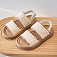 thumbnail image 2 of TOWED22 Girls Open Toe Pearl Ankle Strap Sandals Kids Platform Dress Shoes Wedding Party Princess Dance Shoes for Summer White,4, 2 of 9