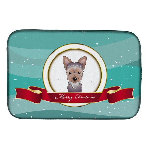 Caroline's Treasures Yorkie Puppy Merry Christmas Dish Drying Mat