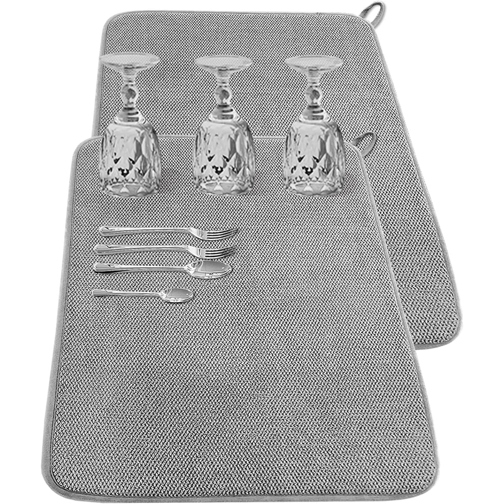Large Dish Drying Mat for Kitchen Counter 2 Pcs Absorbent Dish Drainer Mat Super Absorbent Dish Drying Pads for Countertops sinks draining racks Gray Walmart