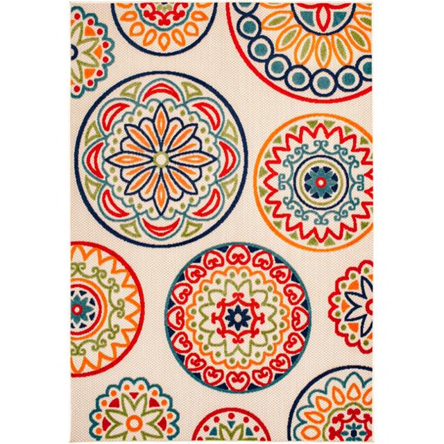 Central Oriental 1660.04.51EC Tapis Rectangulaire Abstrait en Polypropylène 5 Pi. 3 Po. x 7 Pi., Bleu, Rouille & Rouge