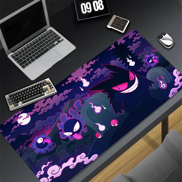 Alfombra de juego XXL para ordenador portátil, accesorios negros para juegos, alfombrilla para ratón, alfombra para teclado de Anime japonés, PC p-pokemon Gengar, alfombrilla para teclado de jugador