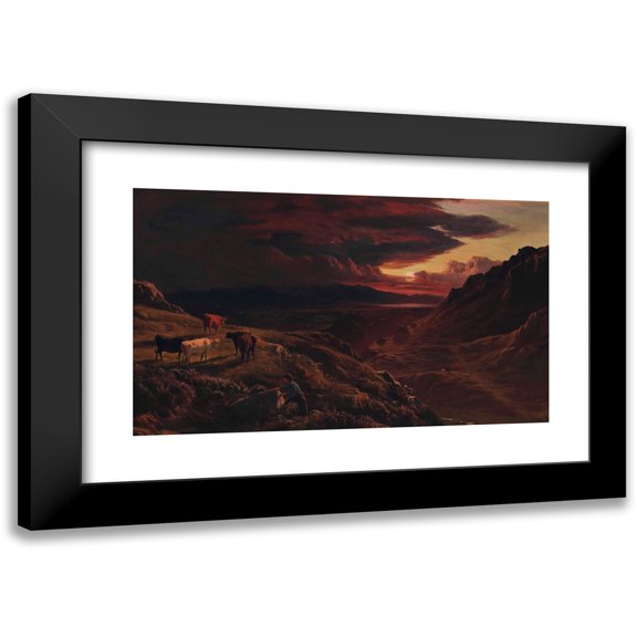 Sidney Richard Percy 14x10 Black Modern Framed Museum Art Print Titled - The Hills Near Port Madoc (1861)