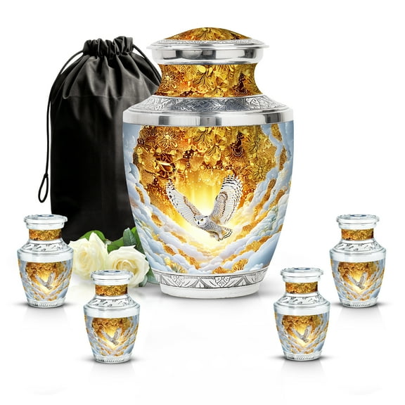 SABURIAL Owl Urn - Keepsake Urn For Adult Human - Combo 3 - Large With 3 Inch Pack Of 4 - Cremation Urns For Men & Women - Memorial Keepsakes For Ashes - Large Memorial Urns Ashes