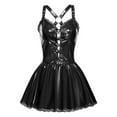 thumbnail image 3 of Choomomo Women Shiny Leather Dress Floral Lace Trim A-line Dress for Night Out Club Raves Party Black 3XL, 3 of 5