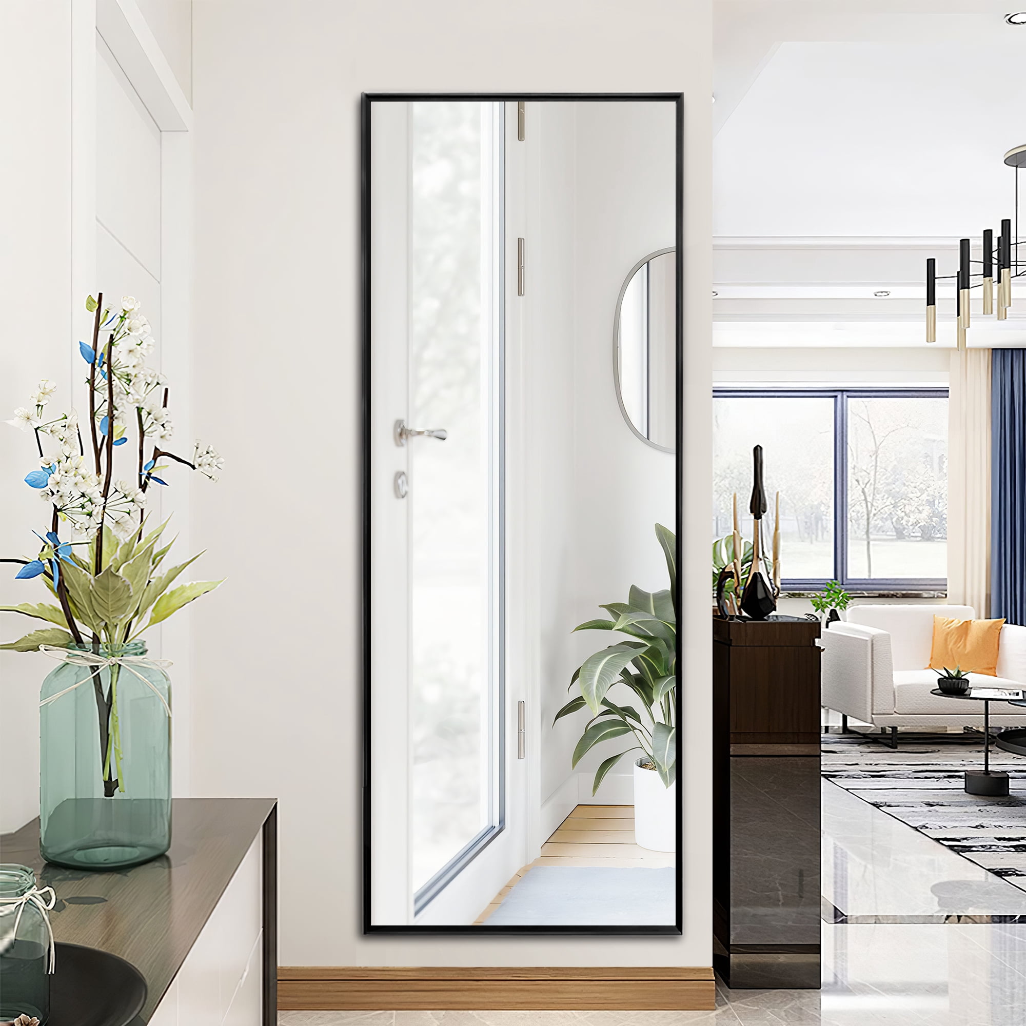 59"x16" Full Length Mirror with Stand Aluminum Alloy Mirror Night Black