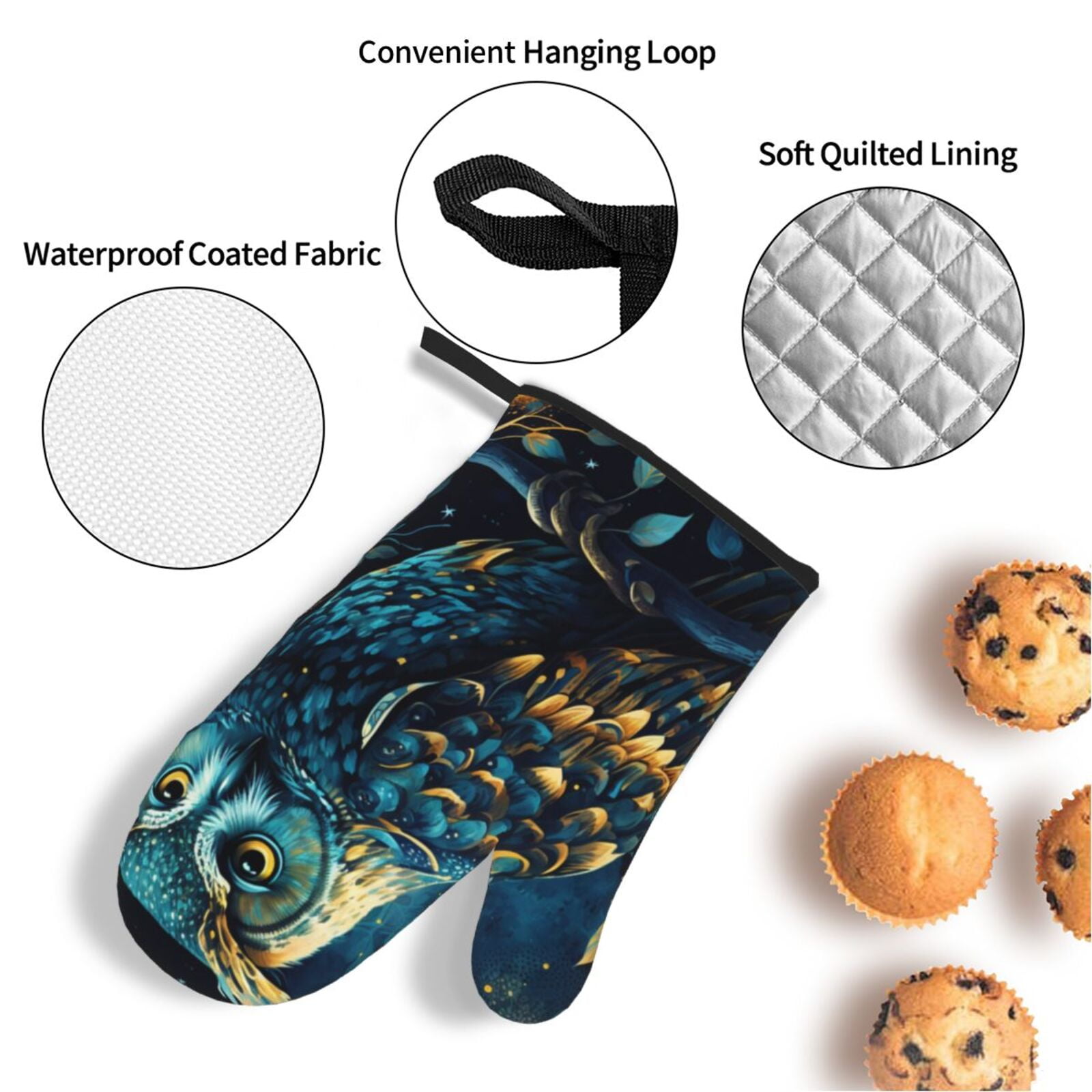 Owl Sky Tree Art 4Pcs Oven Mitts and Pot Holders Sets Oven Kitchen Gloves Hot Pads for Cooking BBQ Baking Grilling