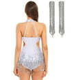 thumbnail image 2 of iiniim Women Sequin Latin Dance Outfits Sleeveless Fringed Ballroom Leotard with Gloves Salsa Tango Dancewear Silver XL, 2 of 6