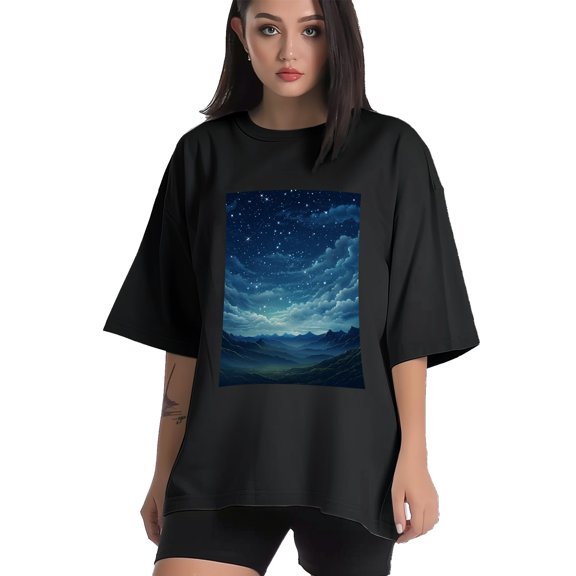 Plus Size Shirt for Women Black Tops for Women Short Sleeves Shirt for Women Starry Sky T Shirt Crewneck Shirt for Women XS