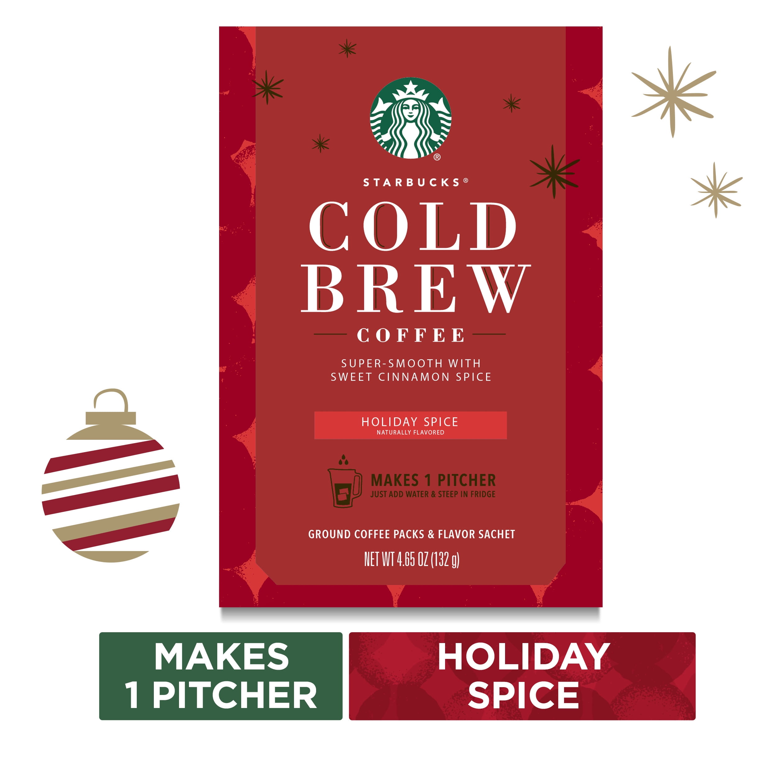 Starbucks Holiday Spice Flavored Cold Brew Coffee Medium Roast Coffee One Box of 4.65 oz. Makes 1 Pitcher Sweet Cinnamon Spice Notes