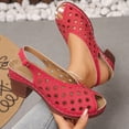 thumbnail image 5 of Rokment Women's Platform Dress Sandals for Ladies Summer Fashion Casual Leather Hollow out Fish Mouth Open Toe Chunky Block Mid Heel Slingback Sandals Red Size 6.5, 5 of 7