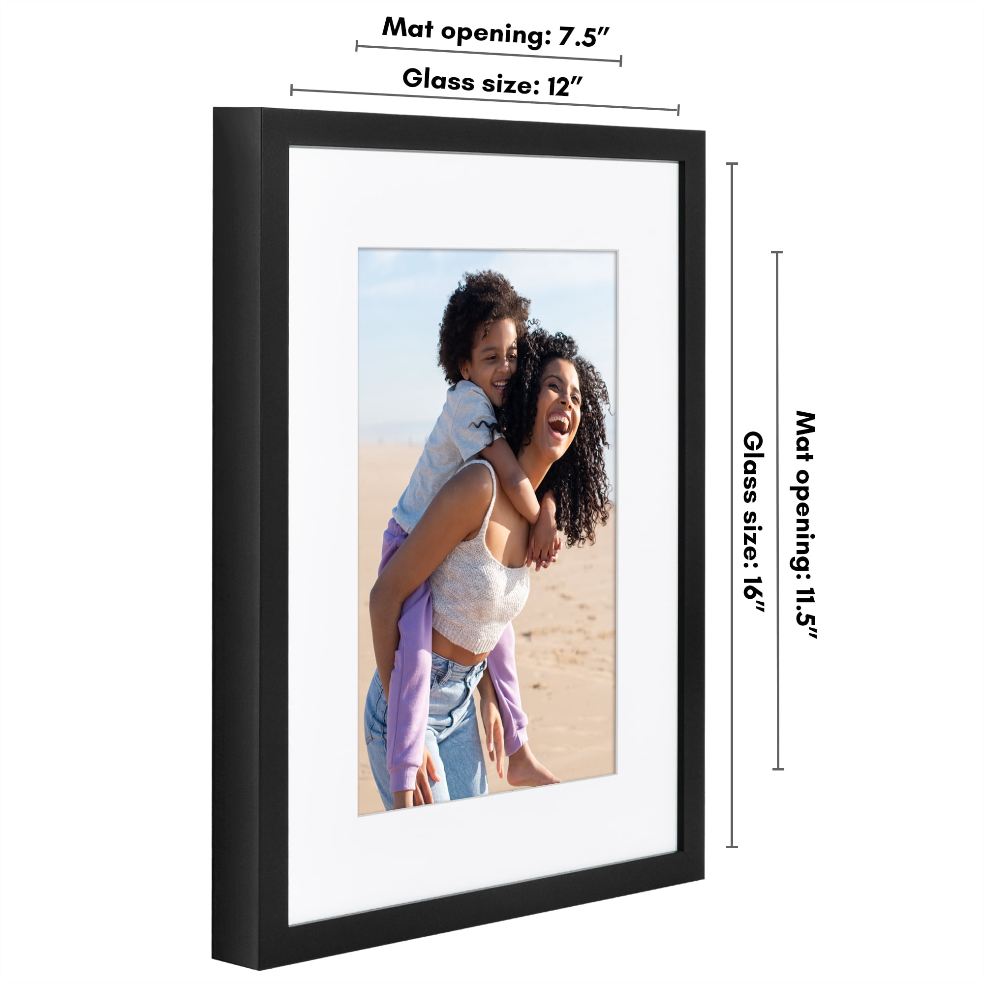 Americanflat 12x16 Picture Frame with Polished Plexiglass with 8x12 Mat Display Photo Soho Collection - Black