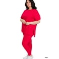 thumbnail image 4 of Zenana Plus Size Round Neck Brushed DTY Microfier Short Sleeve Hi-Low Hem & Full Length Leggings Loungewear Set, 4 of 5