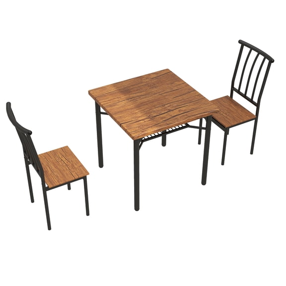 3-Piece Dining Table Set with Kitchen Table and 2 Chairs, Modern Wood Dining Table and Chairs Set, Rustic Brown