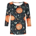 thumbnail image 3 of Halloween Women 3/4 Sleeve Tops 2023 Elbow Length Crewneck Cute Pumpkin Graphic Tshirt Three Quarter Sleeve Casual Blouse Tees Tunic, 3 of 5