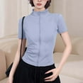 thumbnail image 2 of Nfurl Yoga Shirts for Women Slim Fit Zip up Short Sleeve Mock Neck Shirts Quick Dry Solid Color Workout Gym Tops Light Blue,Size S, 2 of 4