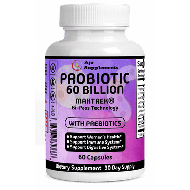 AJO SUPPLEMENTS Probiotics 60 Billion CFU with Prebiotics - Immune, Digestive & Gut Health - 60ct