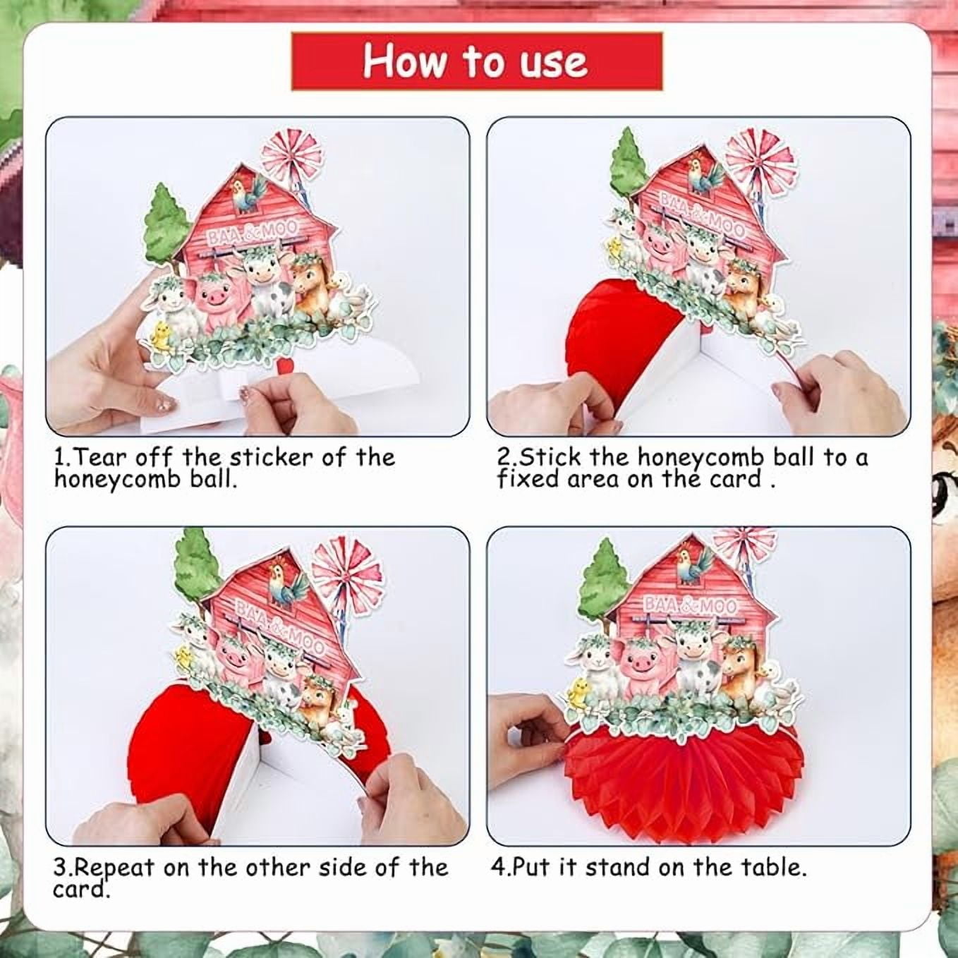 Farm Animal Party Decoration, 8pcs Farm Animal Honeycomb Centerpiece Chicken Cow Sheep Table Decoration Farm Theme Party Supplies for Farm Barn Animal Birthday Baby Shower Party Decoration