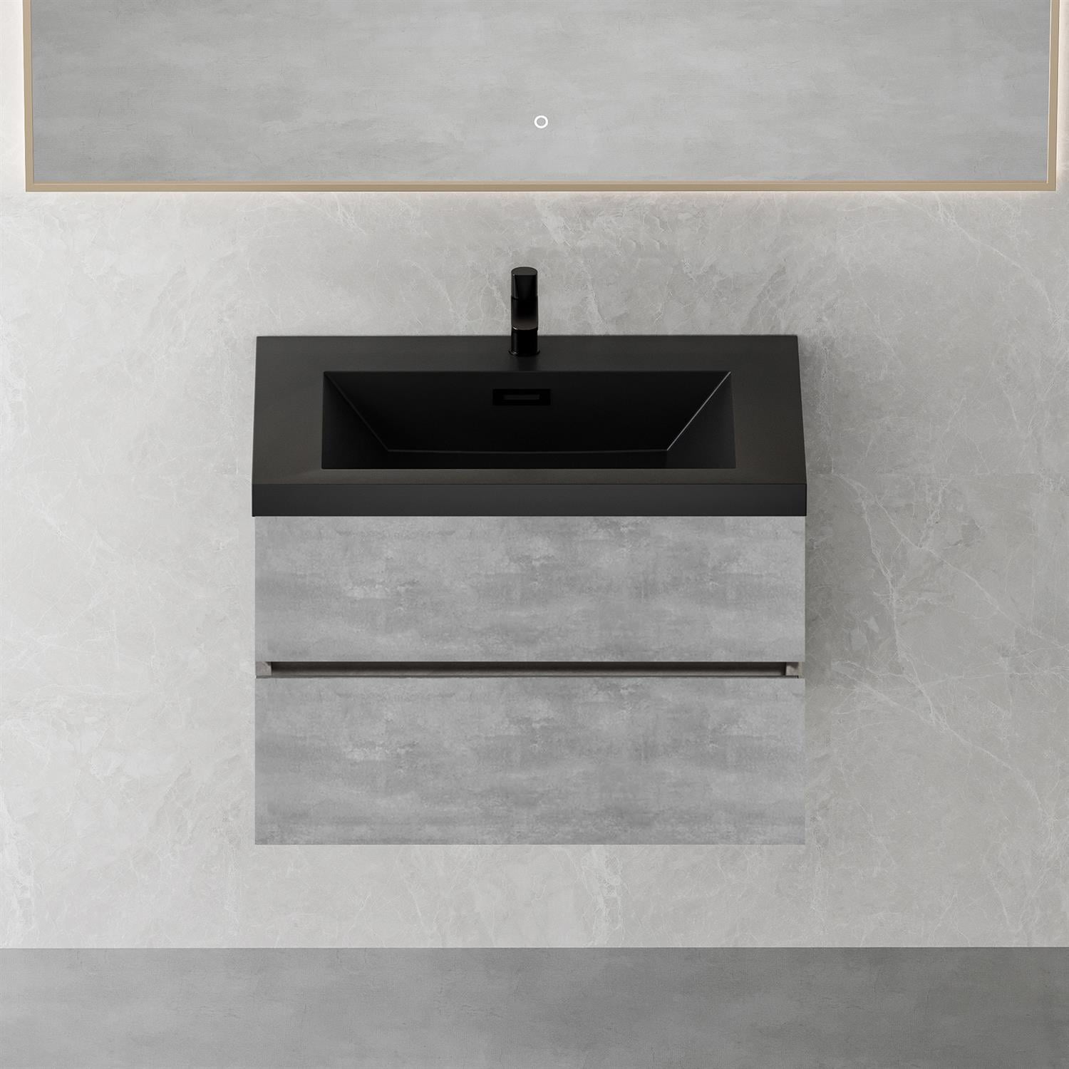 Demi Bonn 29" Floating Bathroom Vanity with Sink, Black Quartz Sand Top Basin and 2 Soft Close Drawers, Faucets and Drains Not Included, Gray