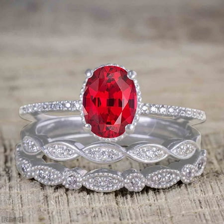 Jeenmata Beautiful 1 5 Carat Oval Cut Real Ruby And Moissanite