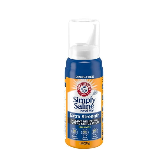 Simply Saline Drug-Free Nasal Mist Spray Extra Strength, Instant Relief for Severe Congestion, Sinus Pressure & Nasal Blockage, 1.6 oz