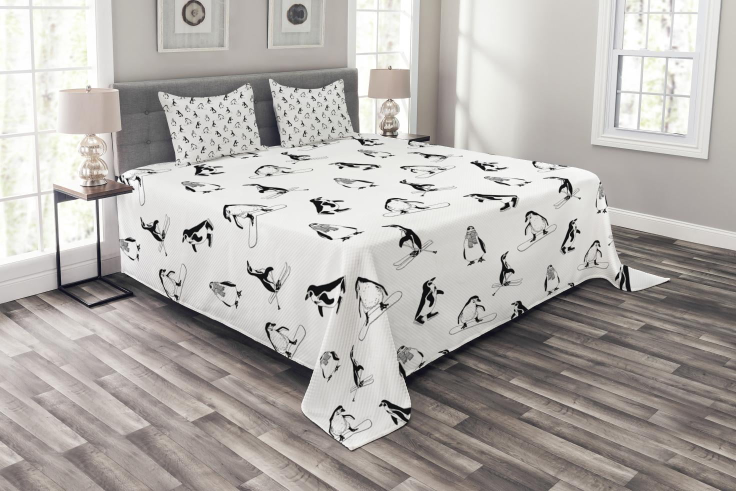 Black White Skiing Penguins On Snowboards Winter Sports Themed