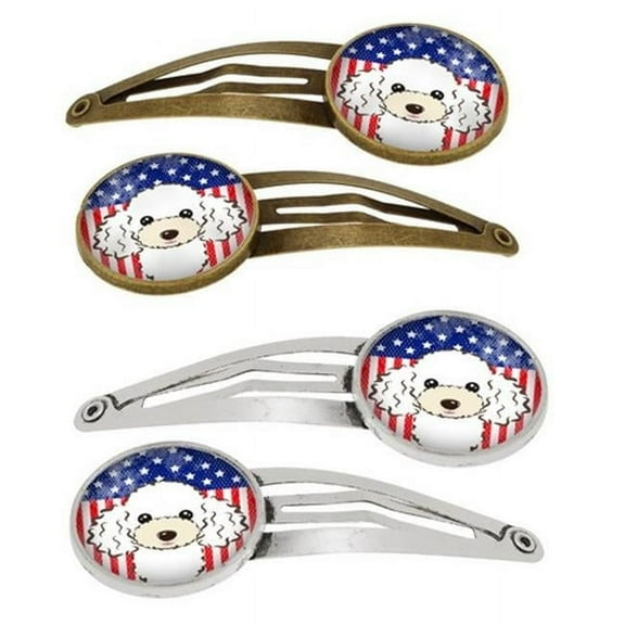 Carolines Treasures BB2187HCS4 American Flag & White Poodle Barrettes Hair Clips, Set of 4
