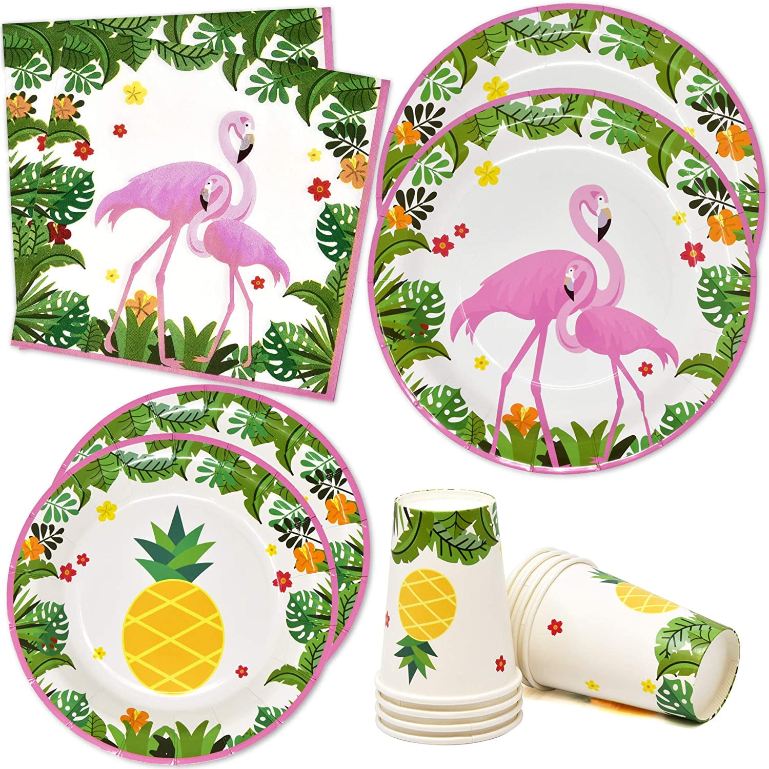 Flamingo And Pineapple Party Supplies Tableware Set 24 9 Plates 24 7 Plates 24 9 Oz Cups 50 Lunch Napkins For Pink Summer Tropical Hawaiian Luau Poo Walmart Com Walmart Com