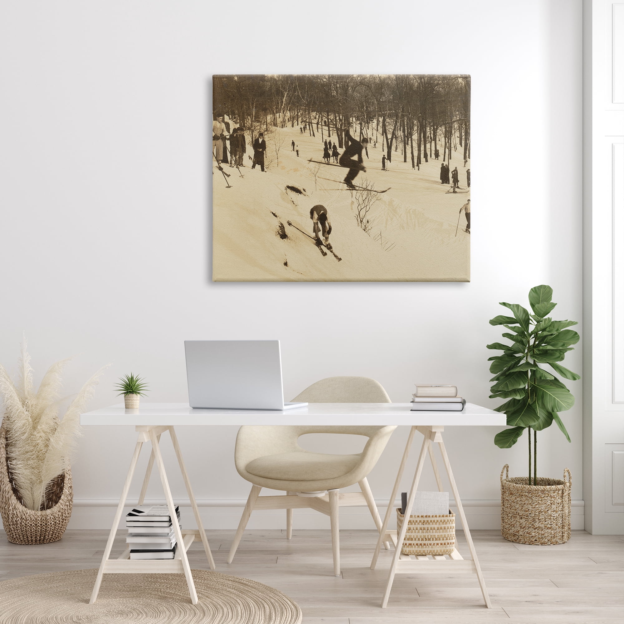 Stupell Industries Vintage Ski Slopes Winter Athletes Sepia Tone Photography, 48 x 36, Design by Wild Apple Portfolio