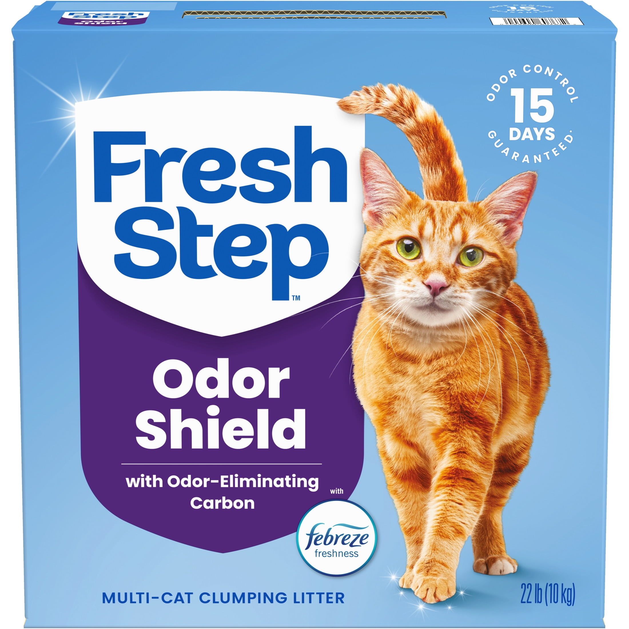 (2 pack) Fresh Step Odor Shield Multi-Cat Clumping Cat Litter, Febreze Freshness Scent, 22 lb Box