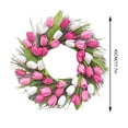 thumbnail image 2 of 18 Inches Tulip Front Door  Decoration, Spring Silk Artificial Flowers with Green Leaves for Window Wall Wedding Valentines and Mother Day Decor, Pink and White Wreath, 2 of 7