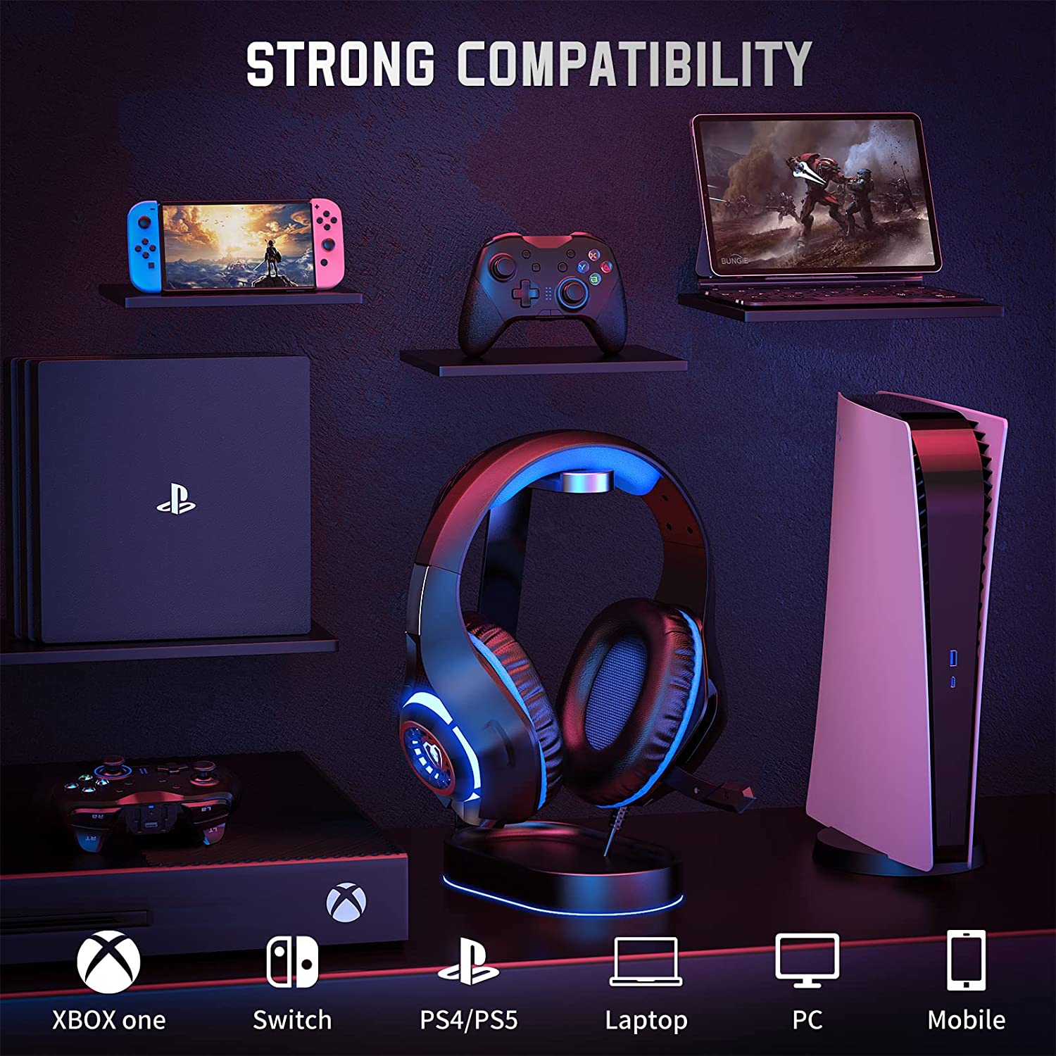 BlueFire Over-Ear Gaming Headset with Mic, Blue photo 2