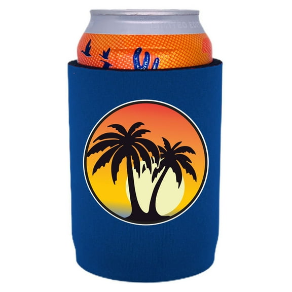 Palm Tree Sunset Neoprene Full Bottom Can Coolie (Royal Blue)